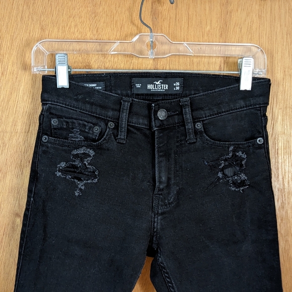 Hollister Woman's Black Skinny Jeans, Ripped Distressed Knees - Picture 3 of 7